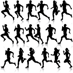 Image showing Set of silhouettes. Runners on sprint, men. illustration.