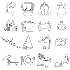 Image showing Collection flat icons with long shadow. Travel symbols. 