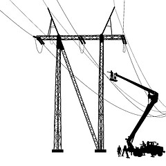 Image showing Electrician, making repairs at a power pole. illustration