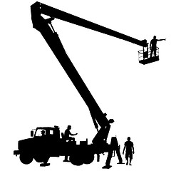 Image showing Electrician, making repairs at a power pole. illustration