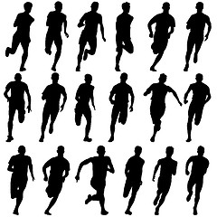 Image showing Set of silhouettes. Runners on sprint, men. illustration.