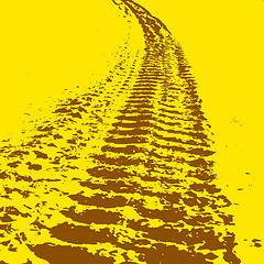 Image showing Yellow grunge background with black tire track. 