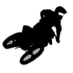 Image showing Black silhouettes Motocross rider on a motorcycle. 