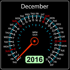 Image showing 2016 year calendar speedometer car. December.  illustration.