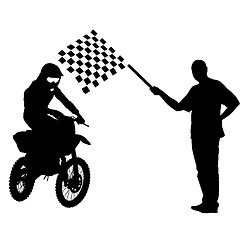 Image showing Black silhouettes Motocross rider on a motorcycle. 