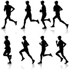 Image showing Set of silhouettes. Runners on sprint, men. illustration.