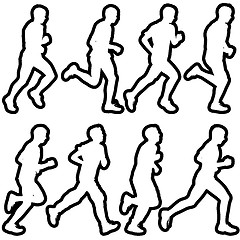 Image showing Set of silhouettes. Runners on sprint, men. illustration.