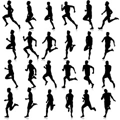 Image showing Set of silhouettes. Runners on sprint, men. illustration.