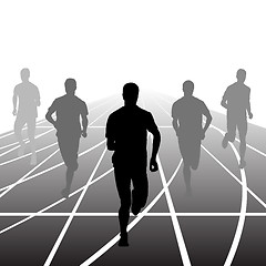 Image showing Set of silhouettes. Runners on sprint, men. illustration.