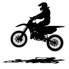 Image showing Black silhouettes Motocross rider on a motorcycle. 