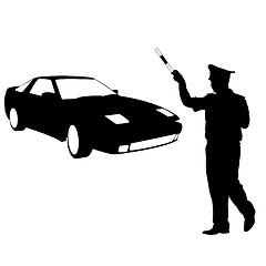 Image showing Silhouette, police stopped a car with a rod. illustration