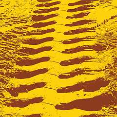 Image showing Yellow grunge background with black tire track. 