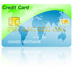 Image showing Green credit card with shadow over wite background. 