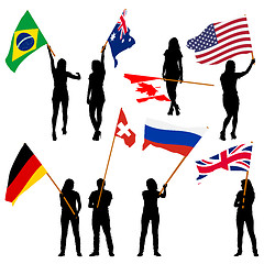 Image showing Black silhouettes of  mans and womans with flags 