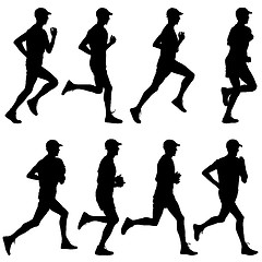 Image showing Set of silhouettes. Runners on sprint, men. illustration.