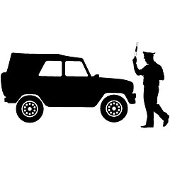 Image showing Silhouette, police stopped a car with a rod. illustration