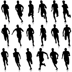 Image showing Set of silhouettes. Runners on sprint, men. illustration.