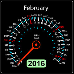 Image showing 2016 year calendar speedometer car.  February.  illustration.