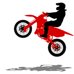 Image showing Black silhouettes Motocross rider on a motorcycle. 