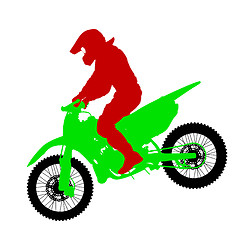 Image showing Black silhouettes Motocross rider on a motorcycle. 