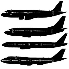 Image showing Collection of different  aircraft silhouettes.  