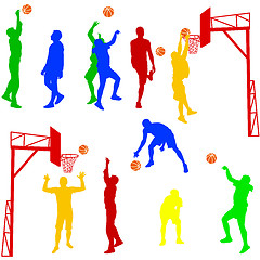 Image showing Silhouettes of men playing basketball 