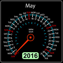 Image showing 2016 year calendar speedometer car. May.  illustration.
