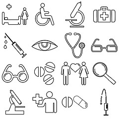 Image showing Collection flat icons with long shadow. Medicine symbols. 