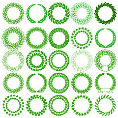 Image showing Set  green laurel wreath on the white background. illustr