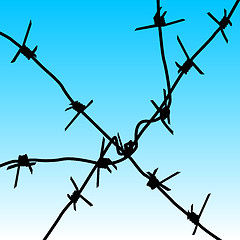Image showing Silhouette barbed wires against the sky. illustration.