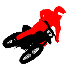 Image showing Black silhouettes Motocross rider on a motorcycle. 