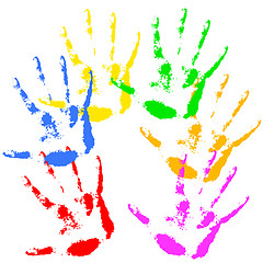 Image showing Hand print  rainbow colors, skin texture pattern, 