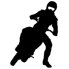 Image showing Black silhouettes Motocross rider on a motorcycle. 