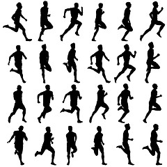 Image showing Set of silhouettes. Runners on sprint, men. illustration.