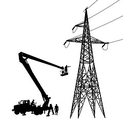 Image showing Electrician, making repairs at a power pole. illustration