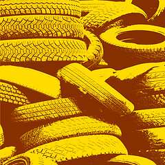 Image showing Yellow grunge background with black tire track. illustrat
