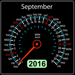 Image showing 2016 year calendar speedometer car. September.  illustration.