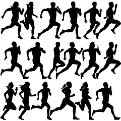 Image showing Set of silhouettes. Runners on sprint, men. illustration.