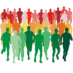 Image showing Set of silhouettes. Runners on sprint, men. illustration.