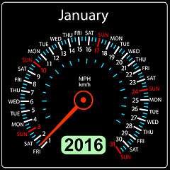 Image showing 2016 year calendar speedometer car. January.  illustration.