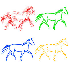 Image showing set  colors horses outlines. collection