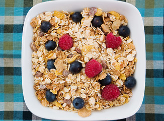 Image showing Muesli with Raspberries and Blueberries