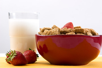 Image showing Wheat Squares and Strawberries for Breakfast