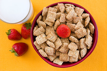 Image showing Wheat Squares and Strawberries for Breakfast