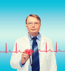 Image showing smiling doctor or professor with stethoscope