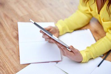 Image showing close up of female hands with tablet pc