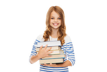 Image showing little student girl with many books