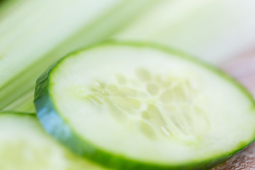 Image showing close up of cucumber slices and celery