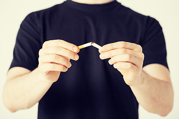 Image showing man breaking the cigarette with hands