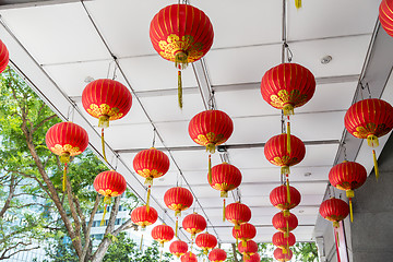 Image showing ceiling decorated with hanging chinese lanterns